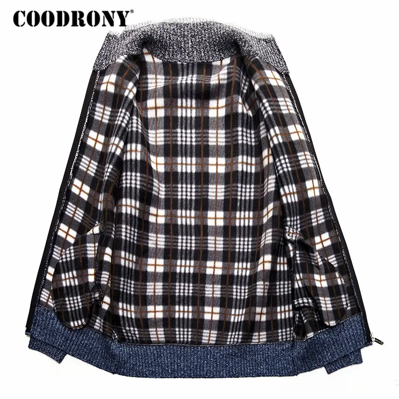 COODRONY кашемировый шерстяной свитер пальто с хлопковой подкладкой пальто на молнии мужская одежда Зимний толстый теплый кардиган для мужчин H003