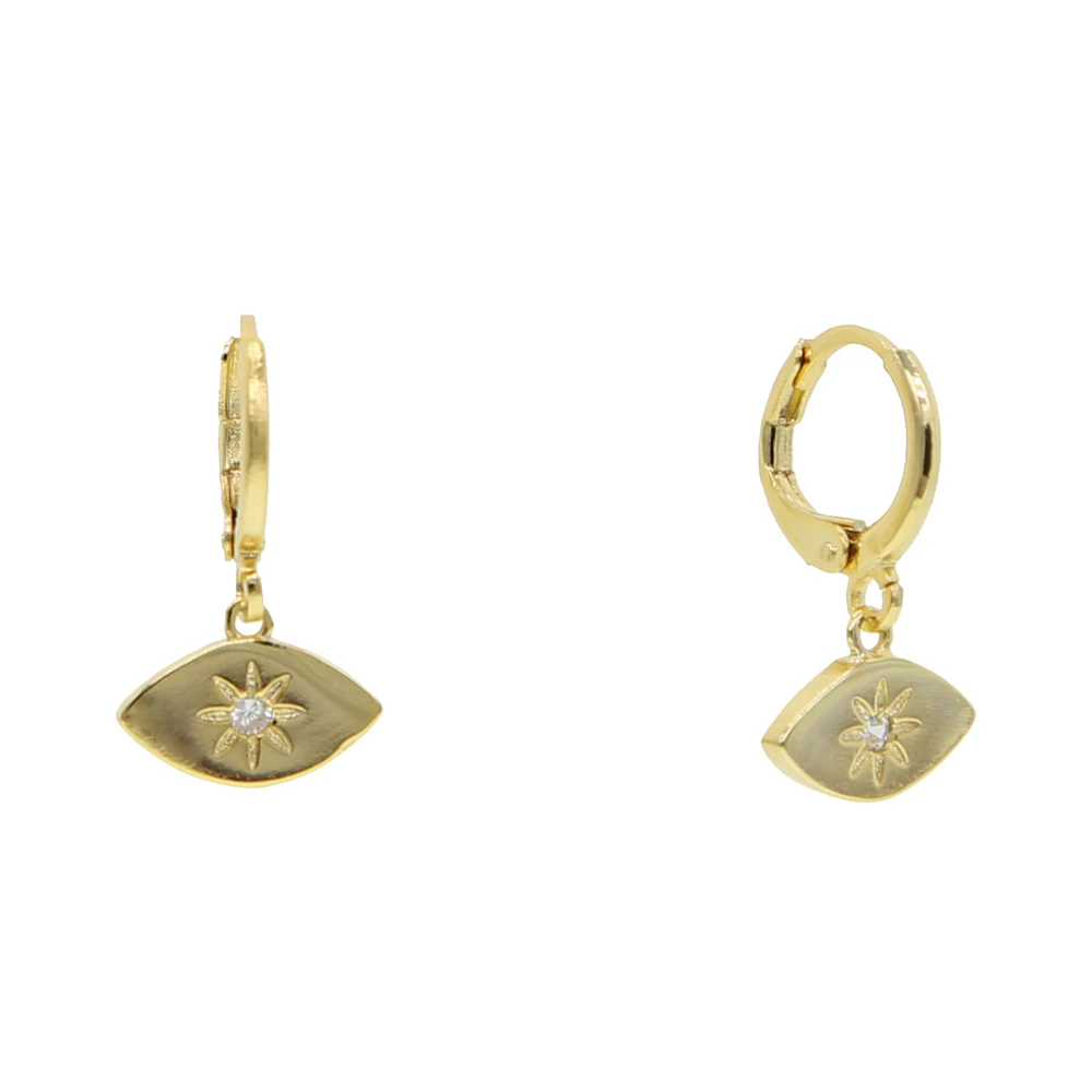 Wholesale factory price Gold filled geometric evil eye shape Engraved north star Simple fashion women lucky hoop charm earrings | Украшения