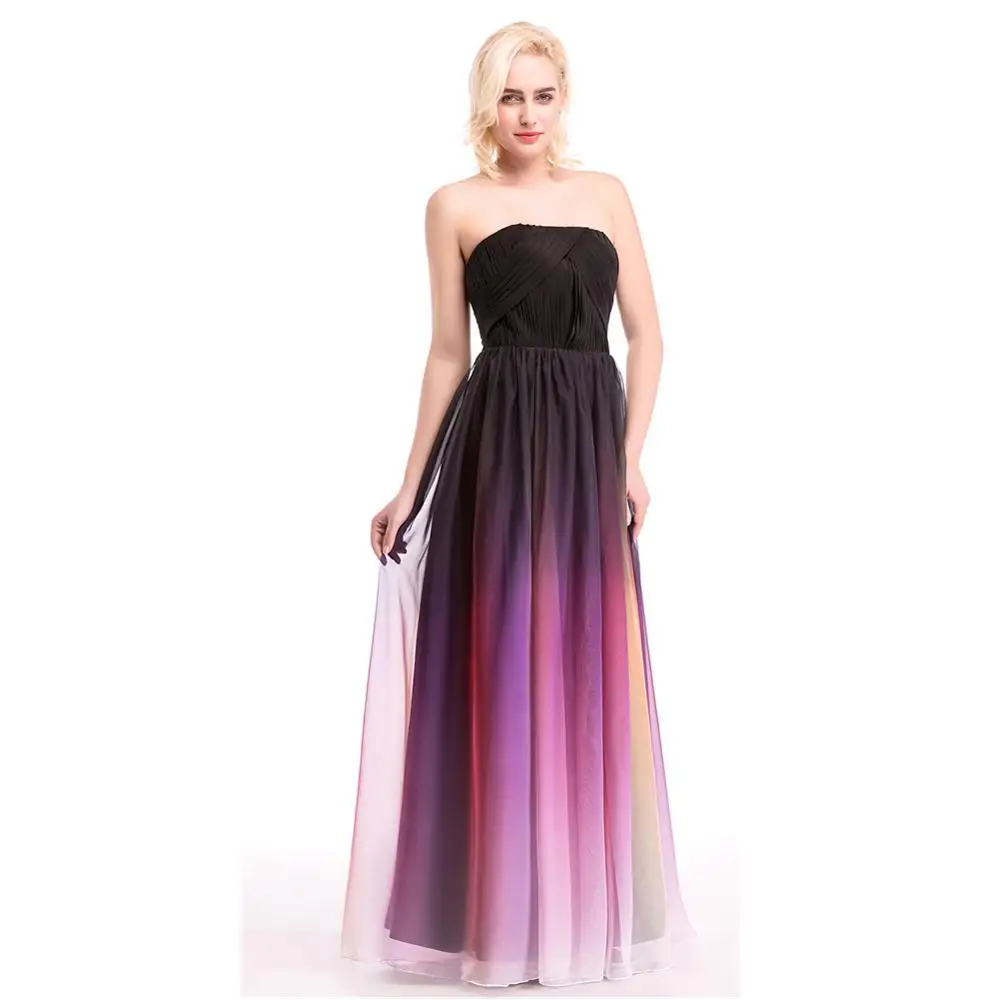 Ruthshen градиент Омбре шифоновое вечернее платье без бретелек vestido de festa Плиссированное женское вечернее платье для выпускного вечера - Цвет: picture color