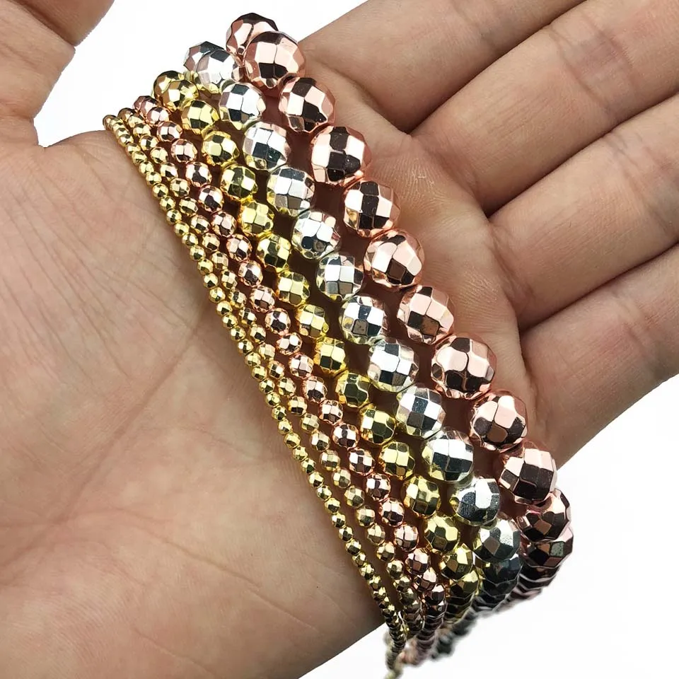 4 color Mix color JHNBY, розовое золото, черный, серебряный, граненые круглые бусины из гематита, натуральный камень, 2~ 10 мм, свободные бусины, ювелирные изделия, браслет и ожерелье, сделай сам - Цвет: 4 color Mix color