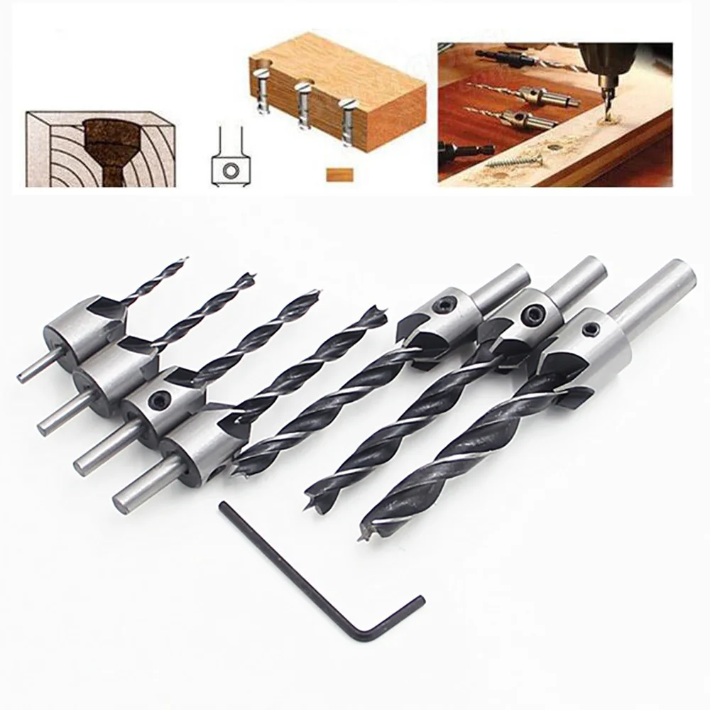 Набор сверл зенкеров комплект из 7 насадок быстрорежущей стали с 5 зубьями для
