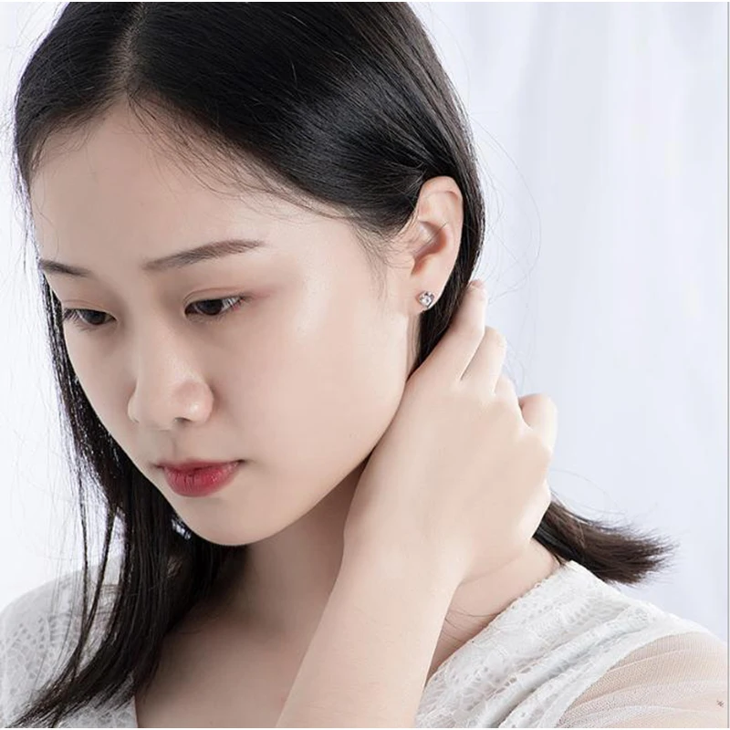 WelMag 100% 925 Sterling Silver Zircon Stud Earrings for Women Korean Hot Sale Trendy Party Heart Small Fine Jewelry | Украшения и