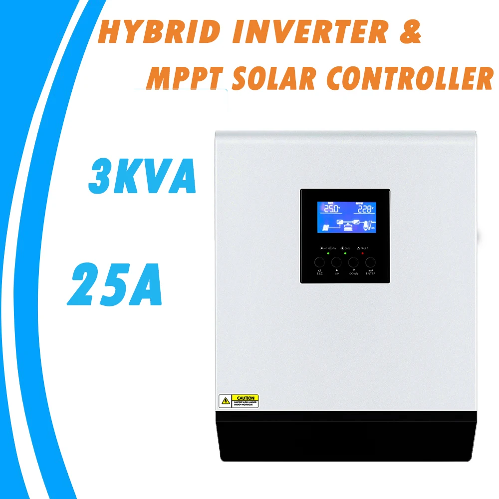 3KVA чистая синусоида гибридный Инвертор 24V 220V Встроенный 25A со слежением за максимальной точкой мощности PV Контроллер заряда и AC Зарядное устройство для дома Применение MPS-3K