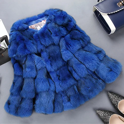 blue Стиль модная женская шуба из натурального Лисьего меха натуральный Лисий Мех короткая куртка зимняя теплая мягкая женская одежда из натурального Лисьего меха - Цвет: blue