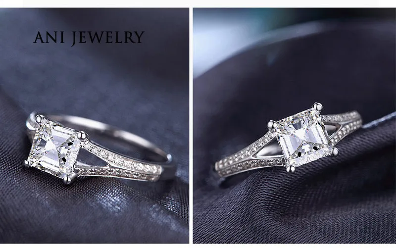 ANI 18 К из белого золота(AU750) для женщин обручальное кольцо 0.79CT Certified я/SI Принцесса Cut Ювелирные изделия с алмазами великолепный Дизайн Promise Ring