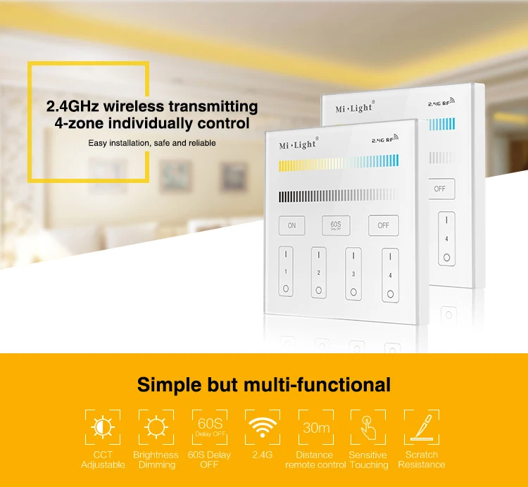 Milight T2 AC220V 4-зоны CCT настроить Smart Панель пульта дистанционного управления