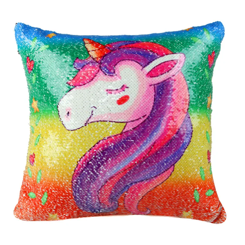DIY Единорог Sequin Подушка Чехол Русалка Цвет изменение Двусторонняя Подушка Чехол волшебный декоративная наволочка для подушки голубого цвета с мультипликационным принтом «подушка чехол s - Цвет: BS0001-1