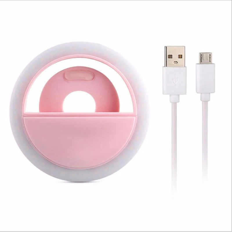 Розовый TOKOHANSUN кольцо селфи свет светодиодный фотографический свет с USB зарядкой Ringlight светодиодный кольцо для IPhone 7 8 X Xiaomi для объектива телефона - Цвет: Розовый