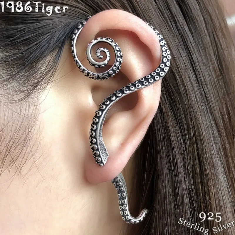Ретро 925 стерлингового серебра Осьминог щупальца ухо манжеты клип серьги женщина