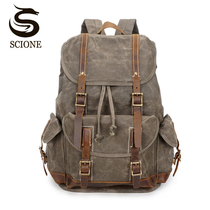 Винтажный холщовый рюкзак с масляным воском Мужская водонепроницаемая дорожная