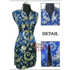 Элегантное женское атласное платье Ципао темно-синего цвета, модное мини-платье Ципао с v-образным вырезом, Цветочное платье S, M, L, XL, XXL, XXXL, Mujere Vestido