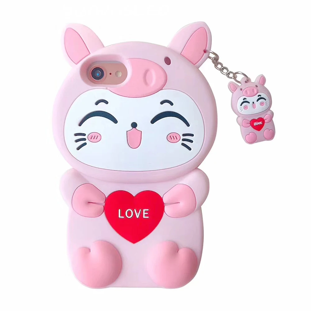 Pink New Lucky Cat Для iPhone X XS XR Max, мягкий силиконовый чехол с 3D милыми мультяшными животными для телефона, чехол для iPhone 5, 5S, 5C, SE, 6, 7, 8 Plus, X - Цвет: Pink New Lucky Cat