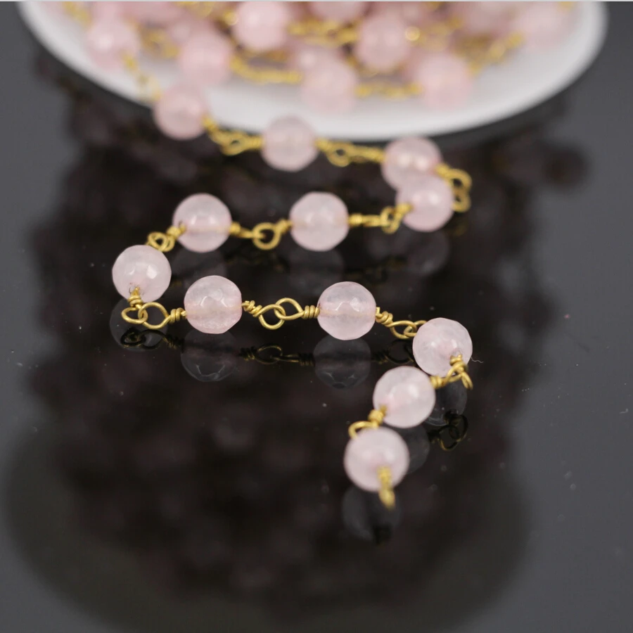 5 метров цепочки сделай сам с гранеными круглыми бусинами из розового кварца