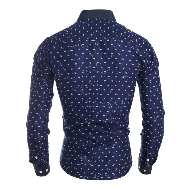 2015 новый бренд Звездные сердца принты модные мужские рубашки с длинным рукавом