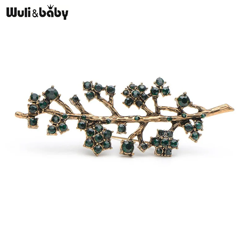 Большой зеленый горный хрусталь листья филиал Броши для Для женщин сплав цветок