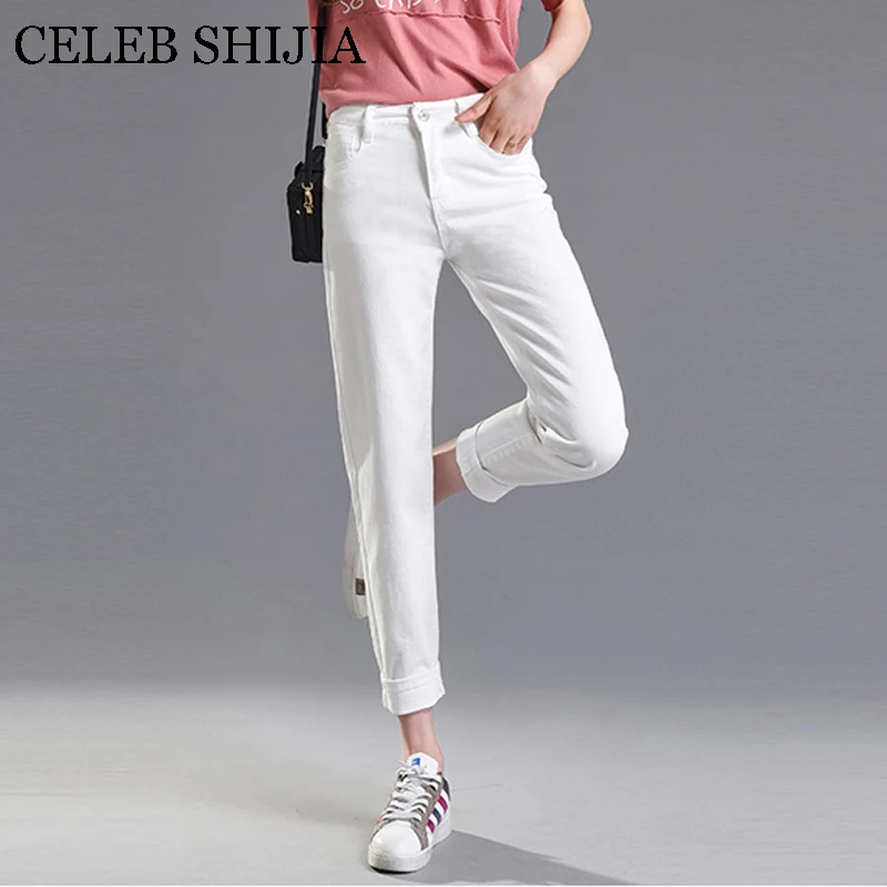 Vintage Woman jeans high waist white mom jeans new autumn korean black skinny woman pencil pants vaqueros mujer