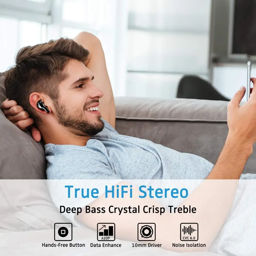 Aminy True Беспроводной наушники bluetooth V5.0 глубокий бас HD стерео вкладыши Наушники с