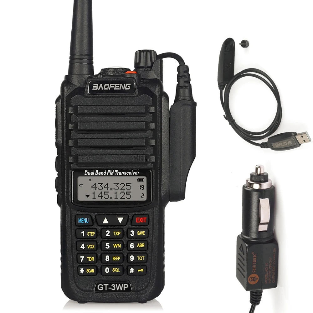 Baofeng GT-3WP IP67 Waterproof Dual-Band 2M/70cm Ham Two-way Radio Walkie Talkie + Programming Cable+ Car Charge Cable | Мобильные