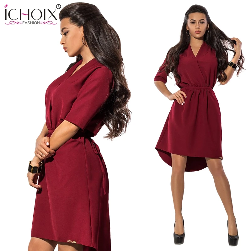 ICHOIX Повседневная рубашка платья зеленый синий красный женское летнее платье 2019
