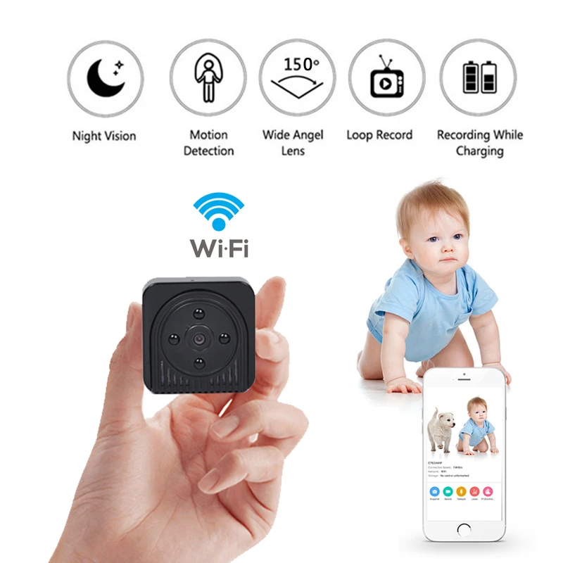 Wifi IP мини камера беспроводная HD 1080P инфракрасная микро видеокамера ИК Ночное