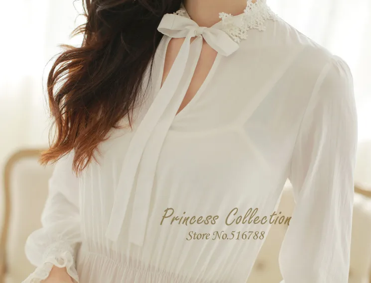 Бесплатная доставка женская ночная рубашка в стиле принцессы белого и голубого