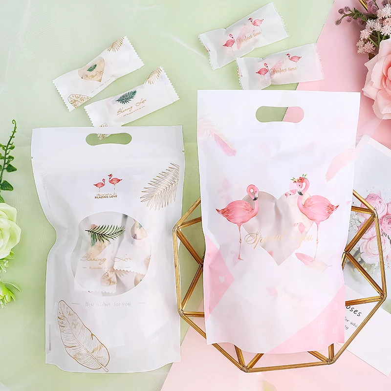 10 шт милый Фламинго узор конфеты самоклеющийся мешок толстый печенья нуга Ziplock