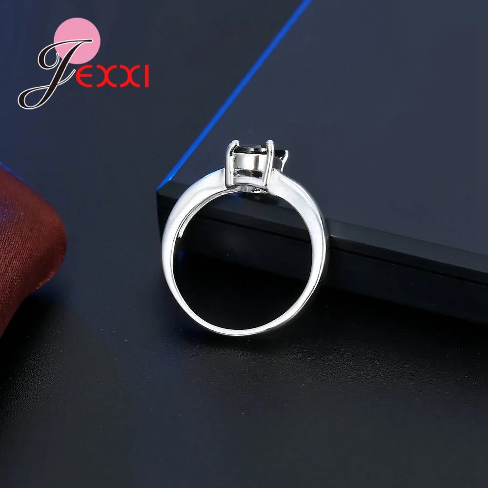 

925 Sterling Silver Jewelry Engrave S925 Stamp Simple Black Cubic Zircon Rings for Women Party Engagement Bague