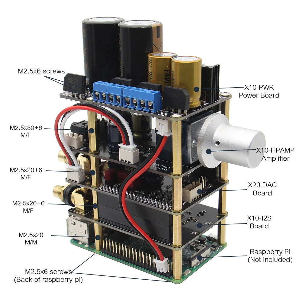 Raspberry Pi X20 Hifi аудио комплект(X20 ES9028Q2M ЦАП Плата/X10-I2S плата/X10-PWR блок питания/усилитель X10-HPAMP(KitB
