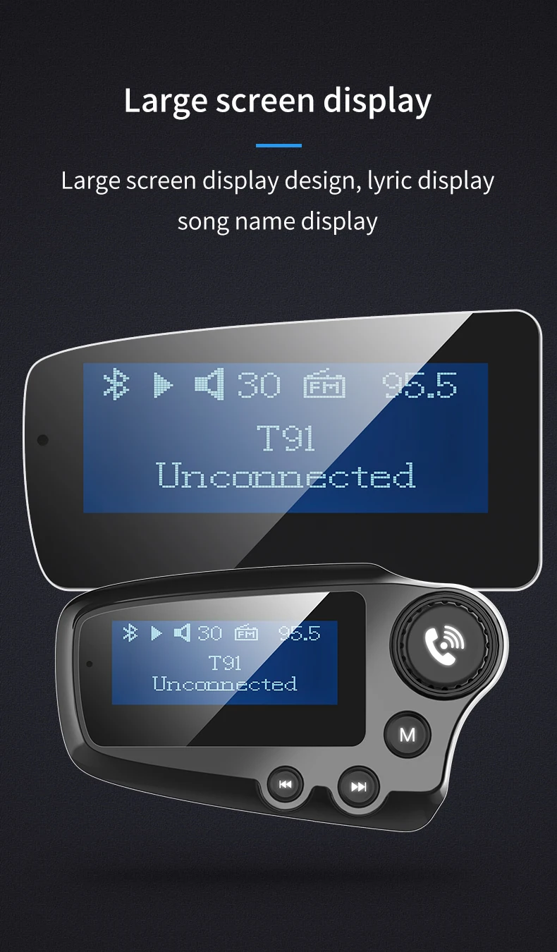 KORSEED большой экран беспроводной fm-передатчик автомобильный комплект hands-free Bluetooth Автомобильный MP3 аудио с двойной USB зарядкой