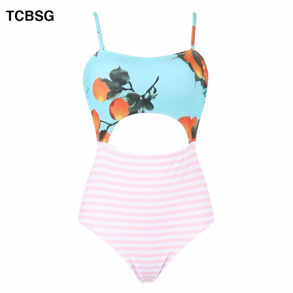 TCBSG One Piece Swimsuit 2019 Sexy Women Bodysuit Striped Bathing Swim Vintage Summer Beach Wear Print Bandage Monokini | Спорт и