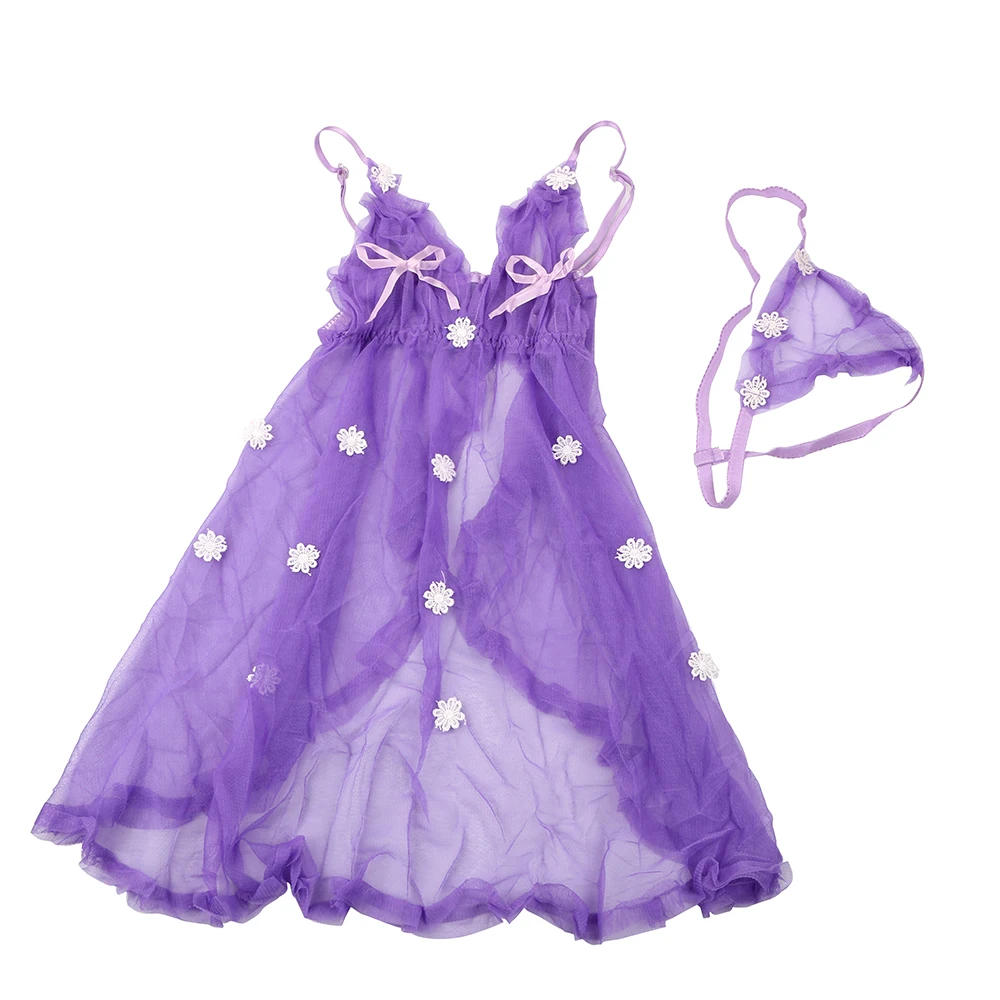 Light Purple OLO, сексуальное кружевное ночное белье, эротическое белье, женское летнее платье для сна, Экзотическая одежда, Прозрачная сорочка - Цвет: Light Purple
