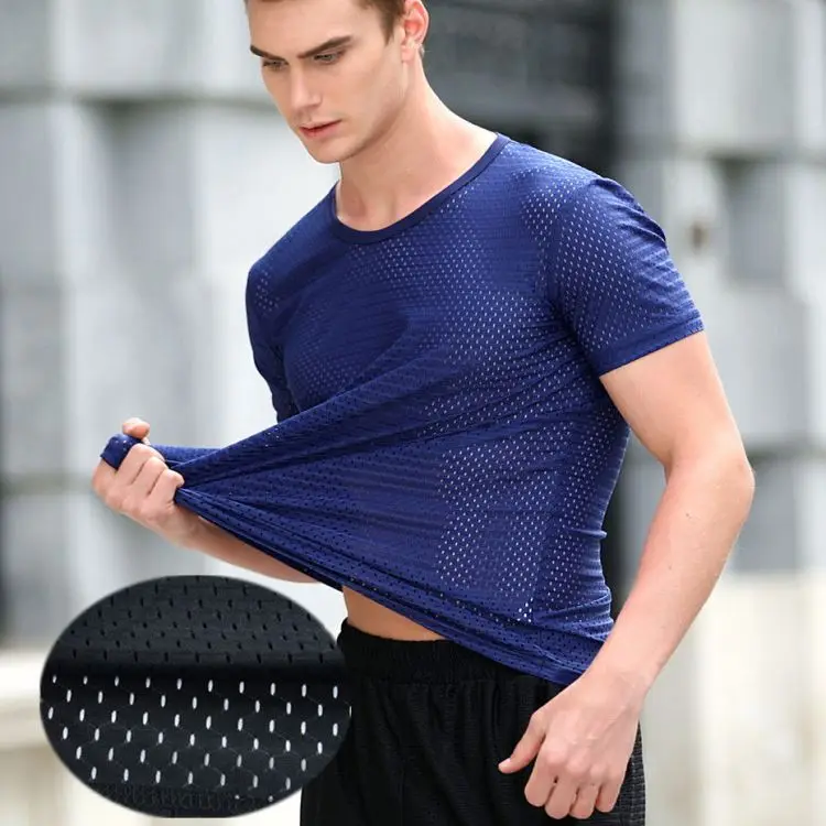 Летняя крутая свободная Мужская Повседневная футболка эластичная сетчатая