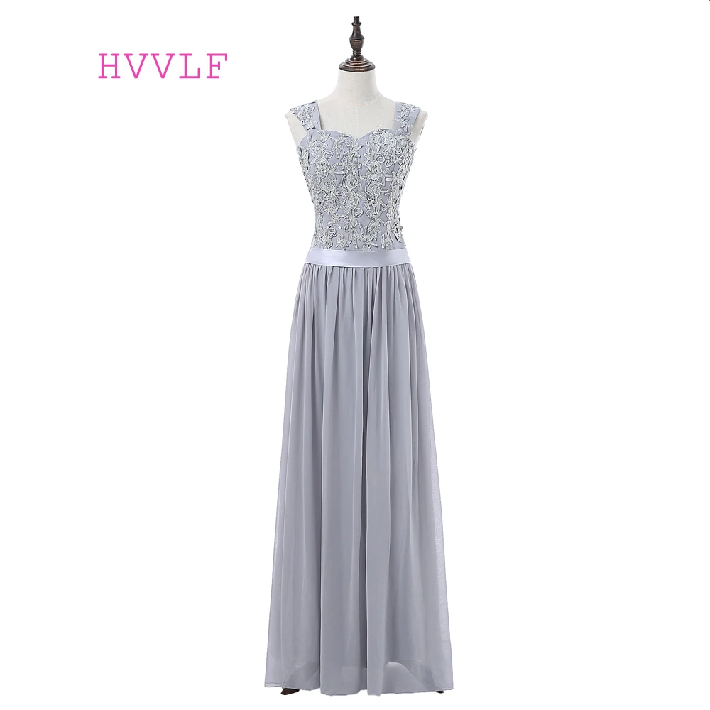 

Silver Evening Dresses A-line Sweetheart Floor Length Chiffon Lace Beaded Robe De Soiree Women Long Evening Gown Prom Dress