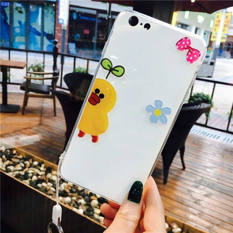 Для iPhone 7 8 Plus корейской моды Глянцевая Конфеты утка цветок лимона задняя крышка