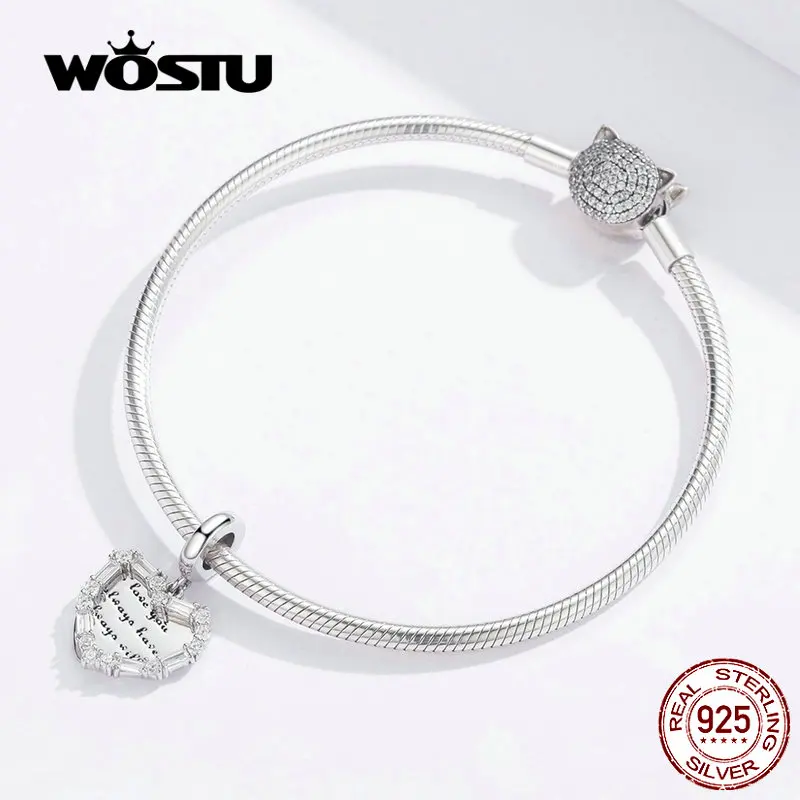 WOSTU шоу сердце любовь мотаться Шарм 925 пробы серебро циркон бусины подходят оригинальные Подвески на браслеты для ручного творчества для изготовления ювелирных изделий CQC1164