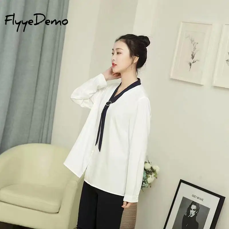 Блузка женская шифоновая шелковая с V-образным вырезом элегантная повседневная