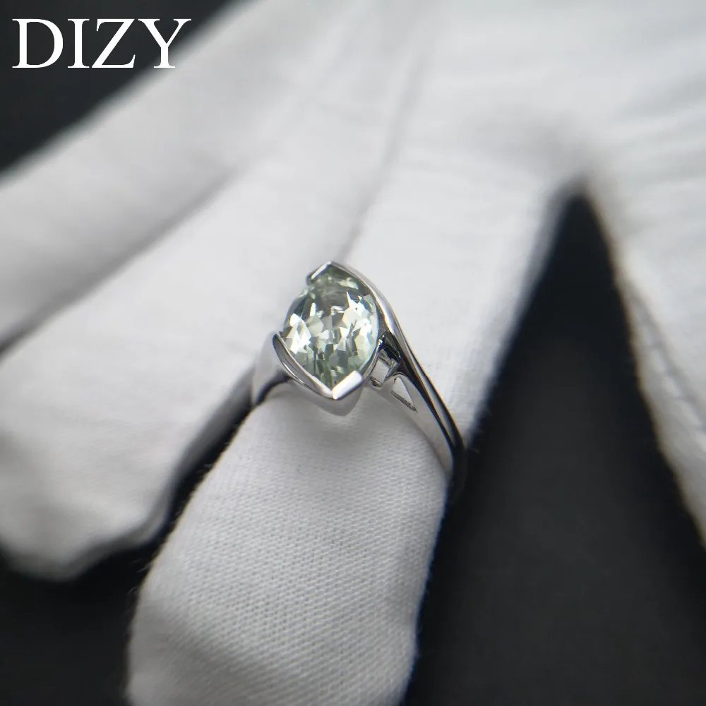 DIZY, натуральное кольцо с зеленым аметистом, одноцветное, 925 пробы, серебряное, огранка маркизы, Драгоценное кольцо для женщин, свадебное, обручальное, ювелирное изделие