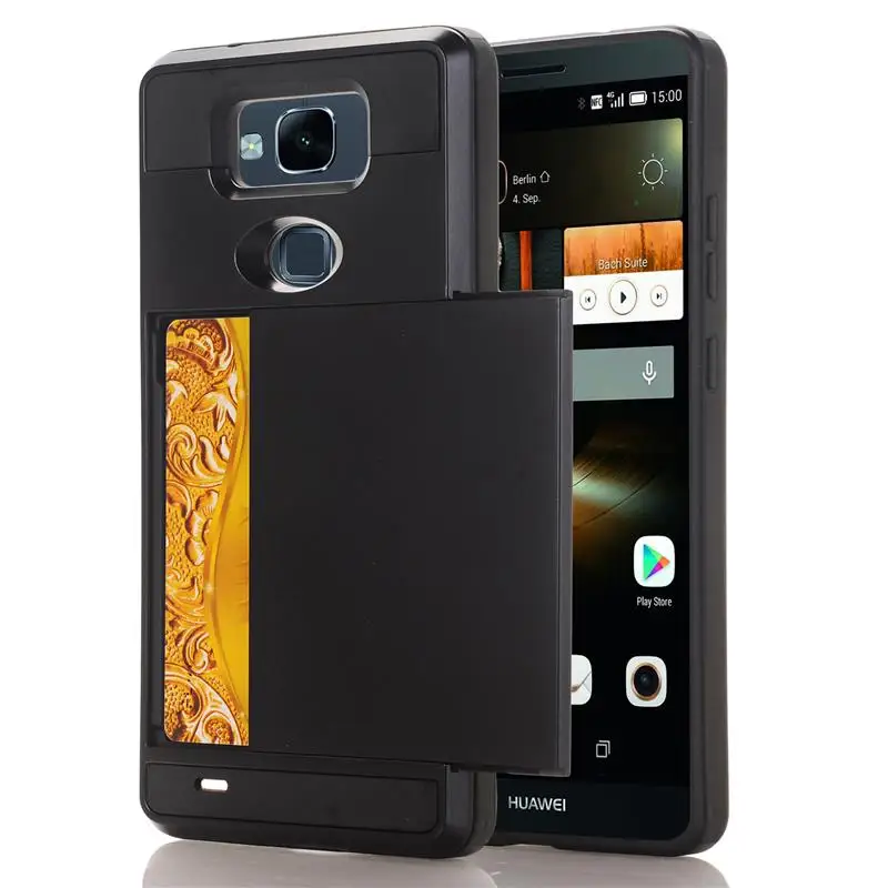 Black Защитный Гибридный жесткий чехол для huawei Honor 6 7 Mate7 гибкий Жесткий ПК скользящий держатель для карт для huawei Honor 6 Plus - Цвет: Black