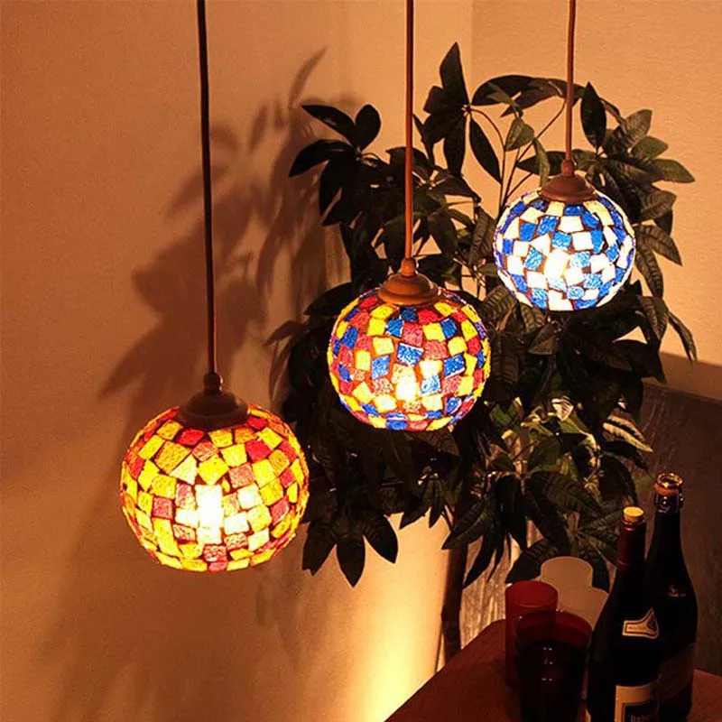 

Bohemian Mediterranean Baroque style Pendant light for Cafe Bar Nightclubs Disco Party Mosaic glass lampshade E27 Bulb 90-260V