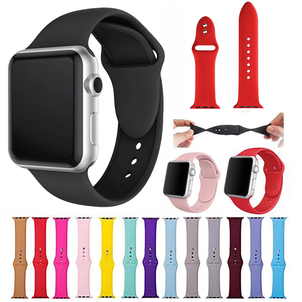 Силиконовые спортивные ремешок для наручных часов Apple Watch 1/2/3/4 38/40/42/44 мм резиновый