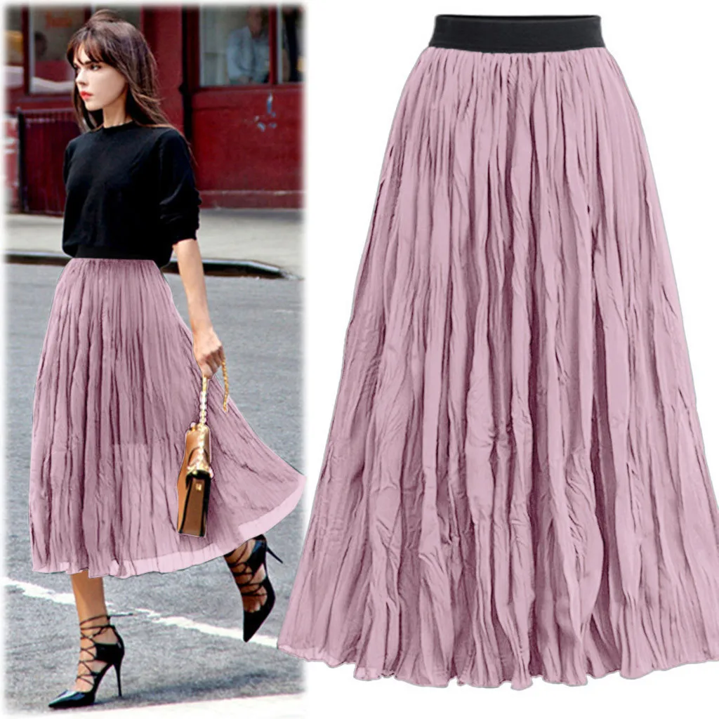 Женская плиссированная юбка винтажная пляжная с поясом на резинке в богемном