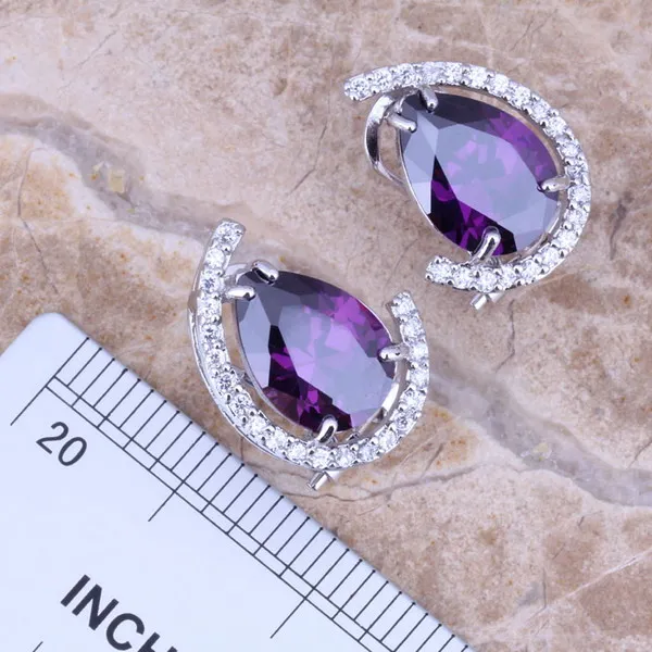 Набор ювелирных изделий с фиолетовым и серебряным покрытием из белого фианита