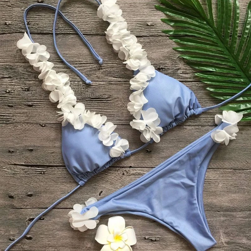 Бразильский Bikini Bottom 3D цветок вышитые Холтер Купальники для малышек Симпатичные