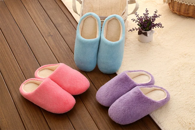 Женские домашние тапочки мягкие плюшевые одноцветные теплые Pantuflas Осень-зима 2019 |