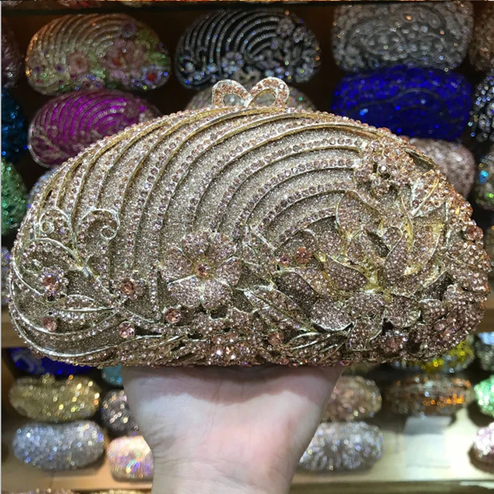 Новый дизайн зеленые золотые клатчи с кристаллами Женский Свадебный Кошелек