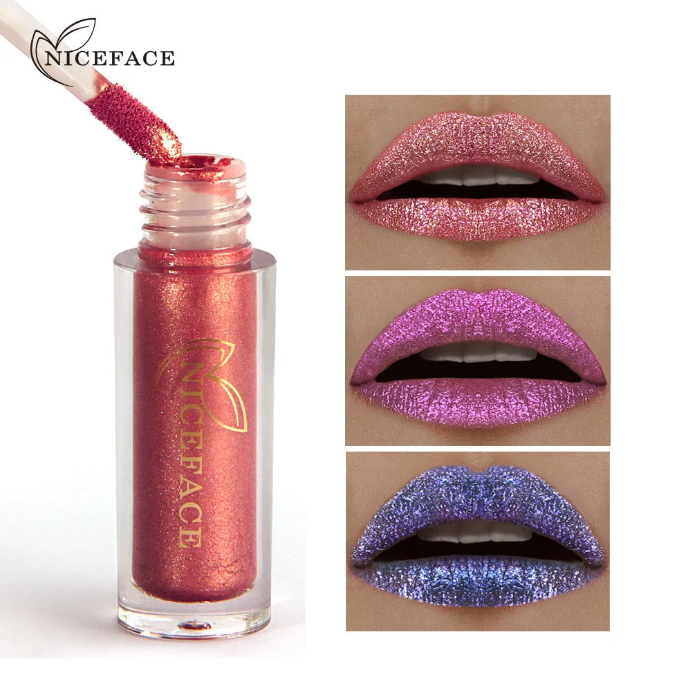 NICEFACE макияж 6 цветов Алмазный блестящий металлик Губная Помада Жидкая