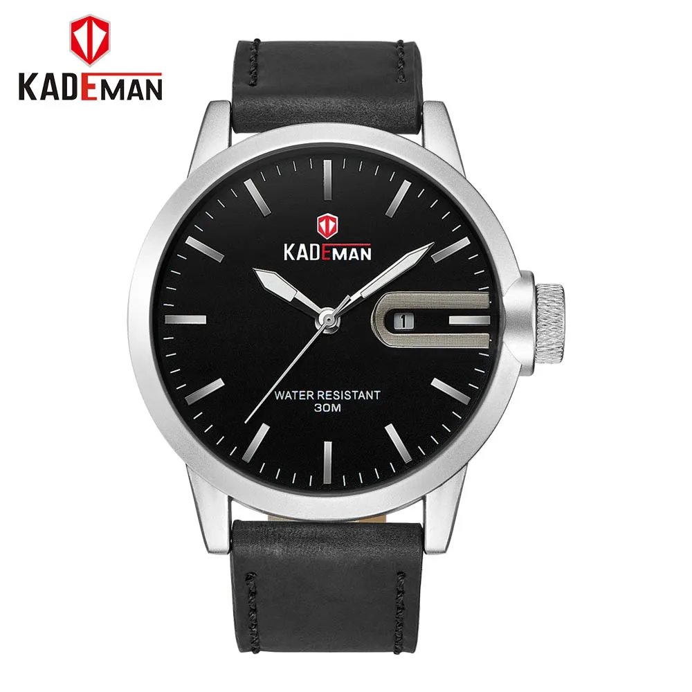 Black-White-Black KADEMAN мужские часы Топ люксовый бренд кварцевые с календарем кожаный ремешок водонепроницаемые Модные наручные часы новые Relogio Masculino 529G - Цвет: Black-White-Black