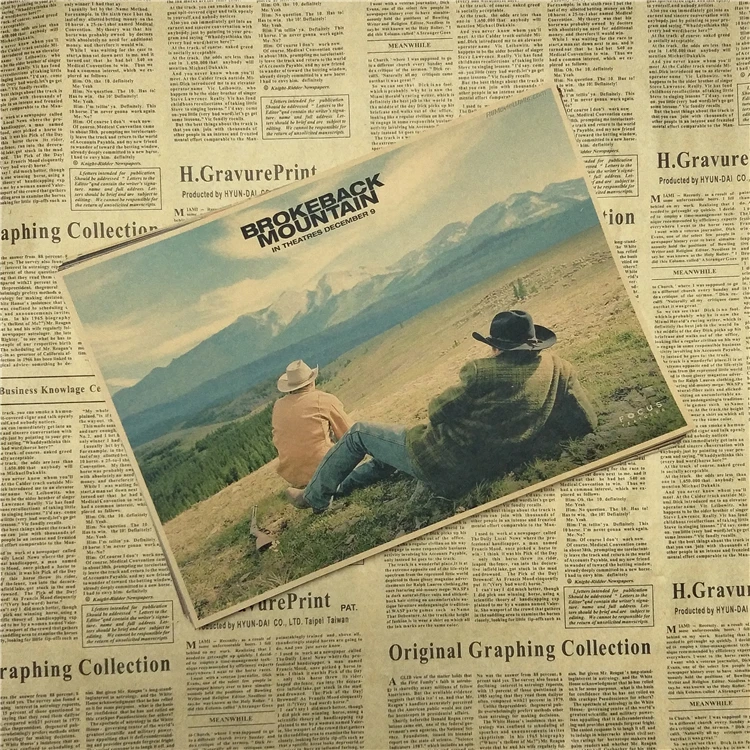 Постер из крафт бумаги Brokeback с изображением гор классического фильма бара кафе