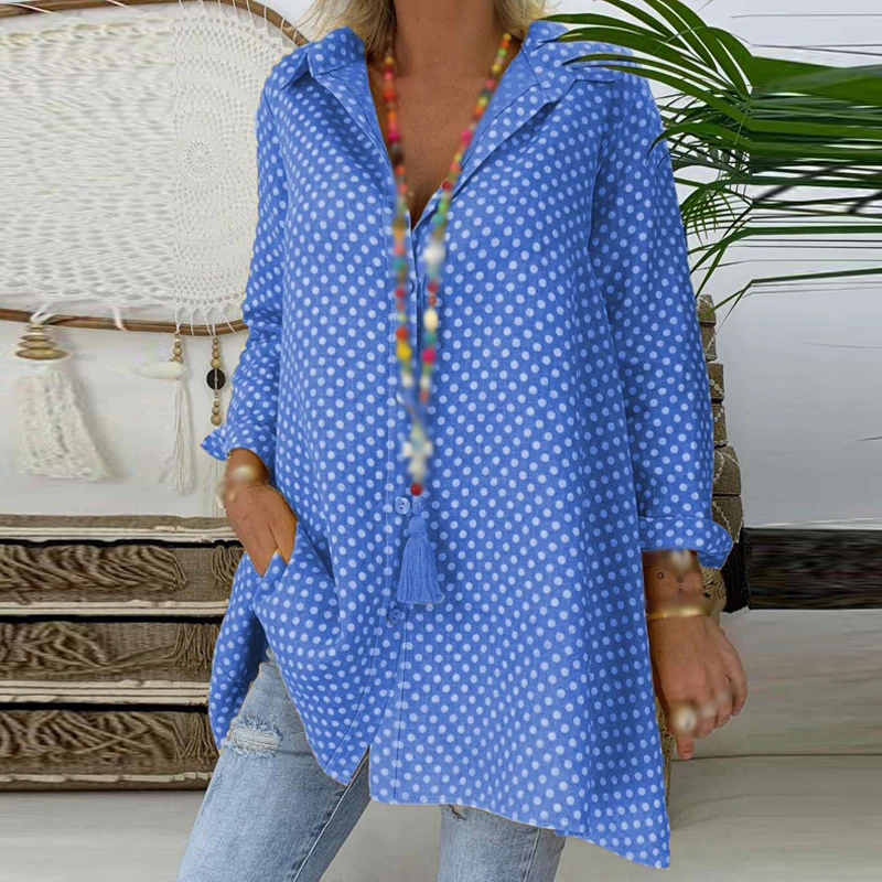 Женская хлопковая смесь Повседневный свободный с принтом длинным рукавом для