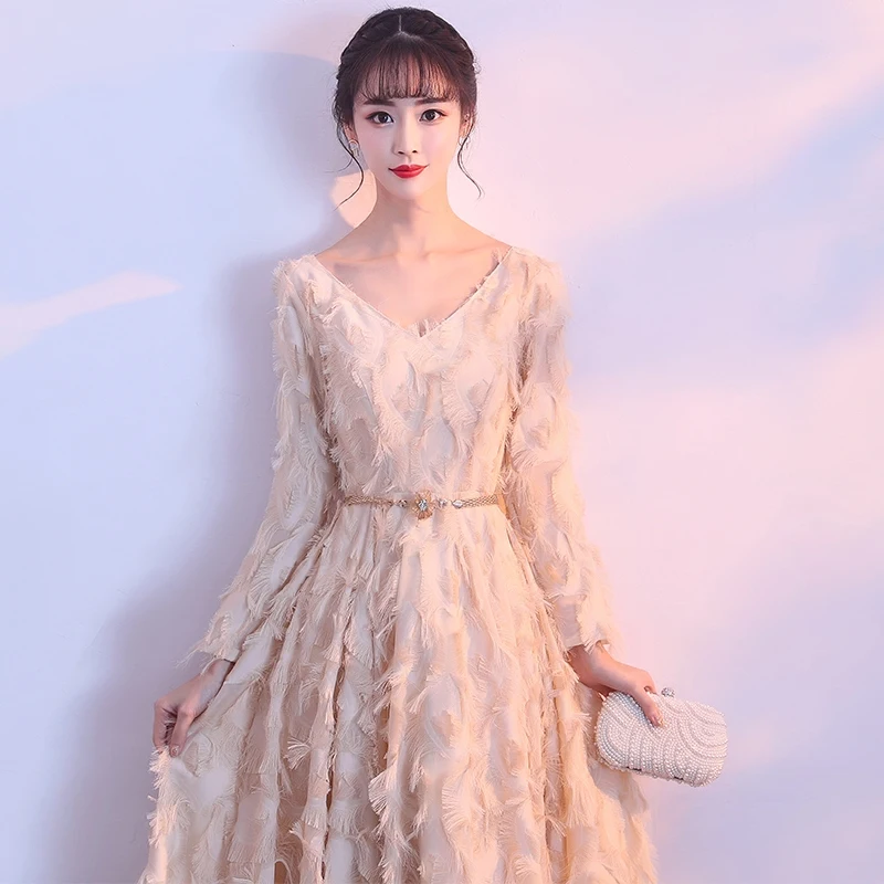 Женское платье с длинным рукавом вечернее в пол из тюля перьями|evening dress|evening dresses